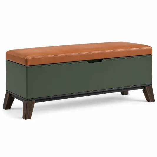 Aufbewahrungsbank mit PU-Leder Braun Grün Holz-furnivoria