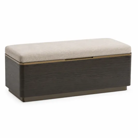 Gepolsterte Bank mit Stauraum Holz Dunkelbraun Beige-furnivoria