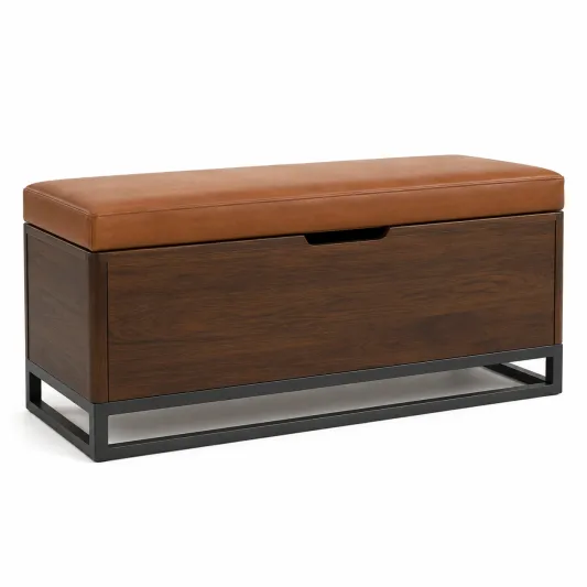 Sitzbank mit Stauraum Leder Braun Holz Metall-furnivoria