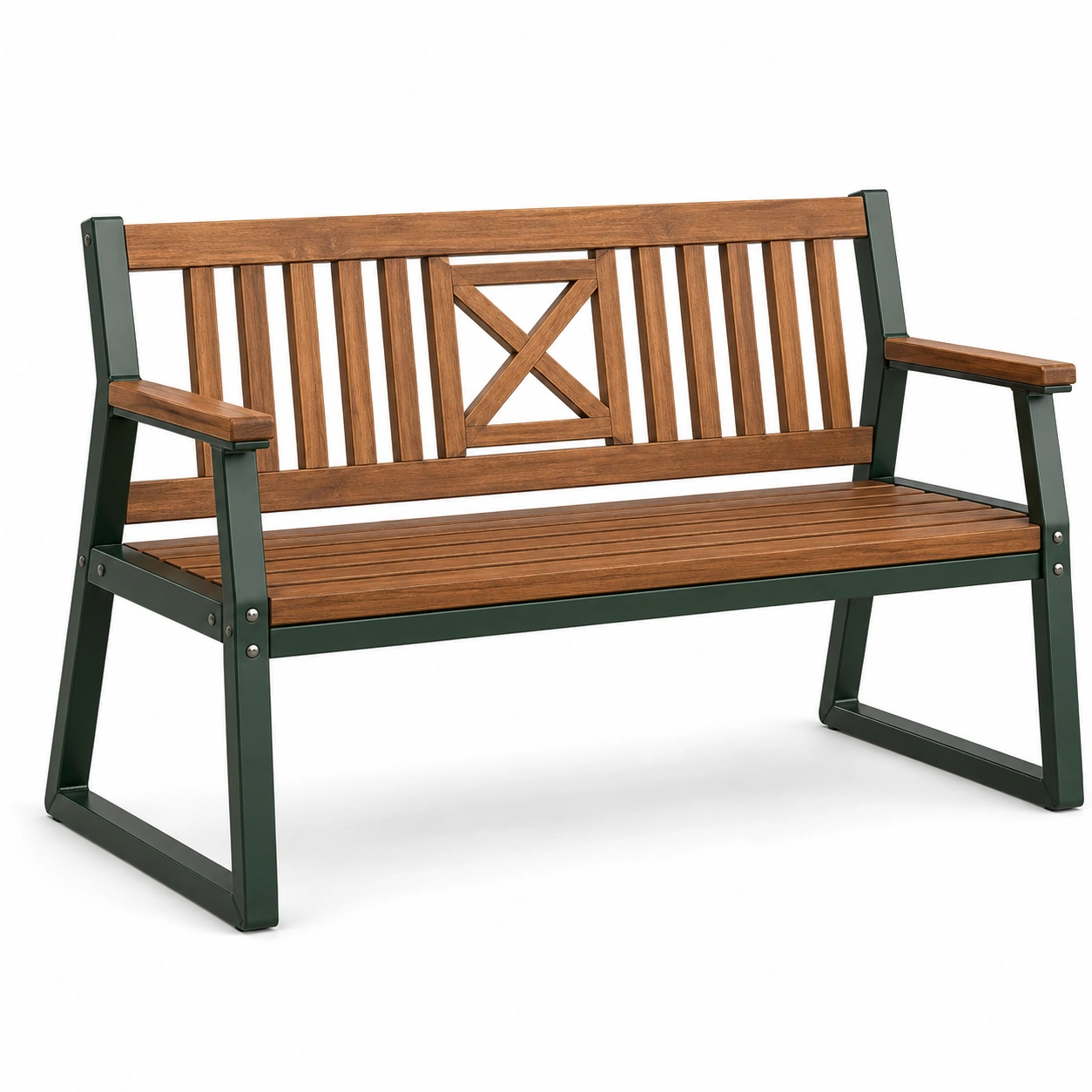Holzbank Akazienholz Stahlrahmen Braun Grün 125cm-frandelia
