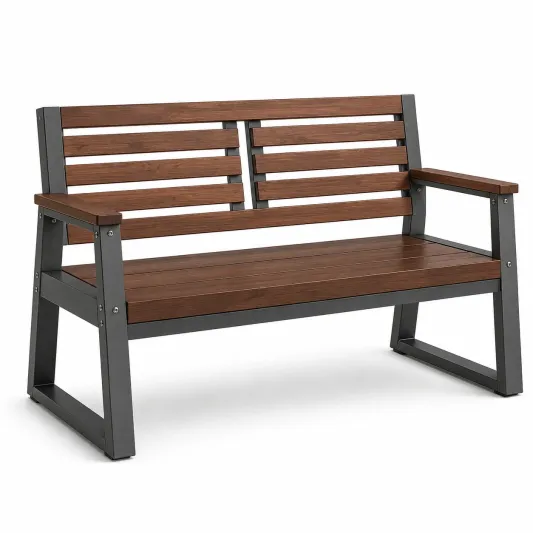 Gartenbank Eukalyptusholz Metallrahmen 120cm Braun-frandelia