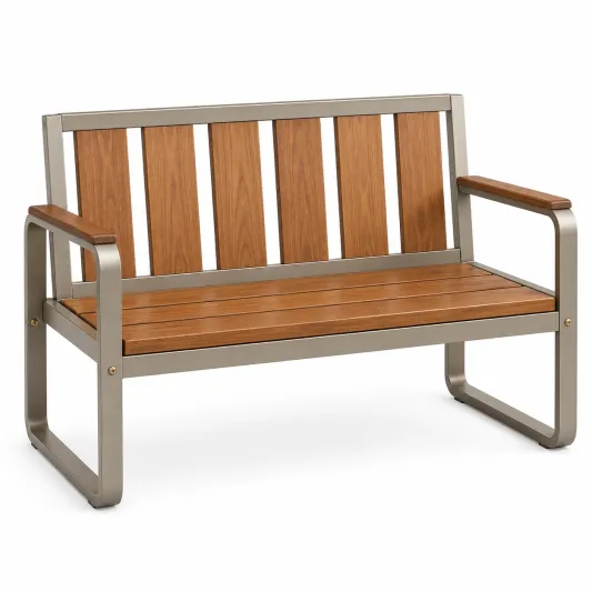 Gartenbank Holz Metall Braun/Silber 120x60x85 cm-frandelia