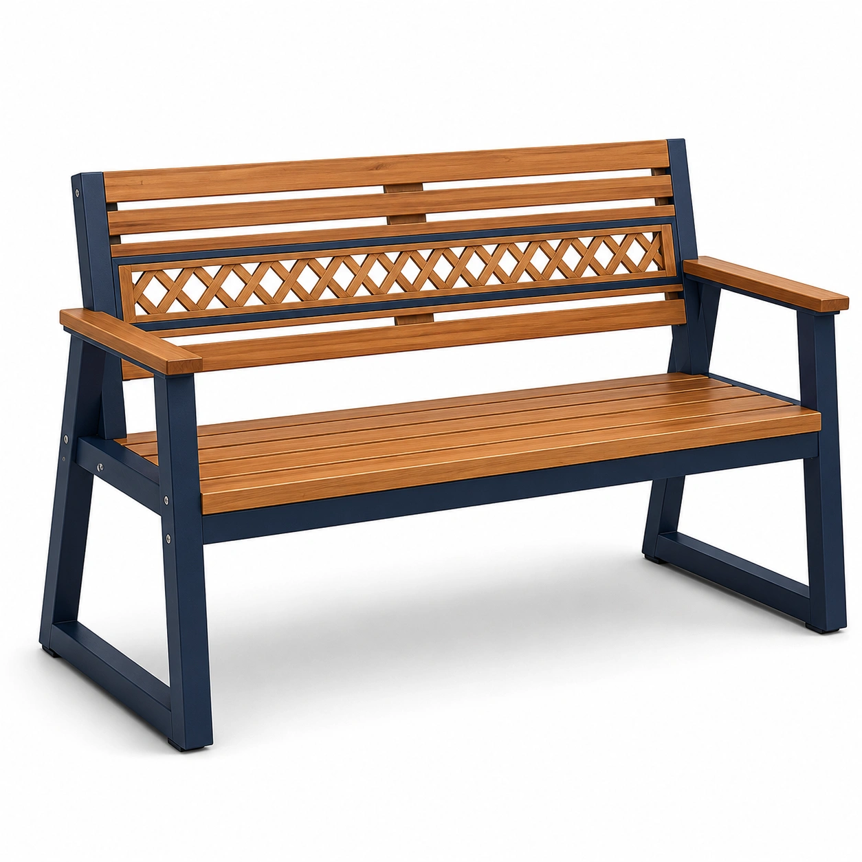 Holz-Metall-Gartenbank, 2-Sitzer, 120cm, Braun/Blau-frandelia