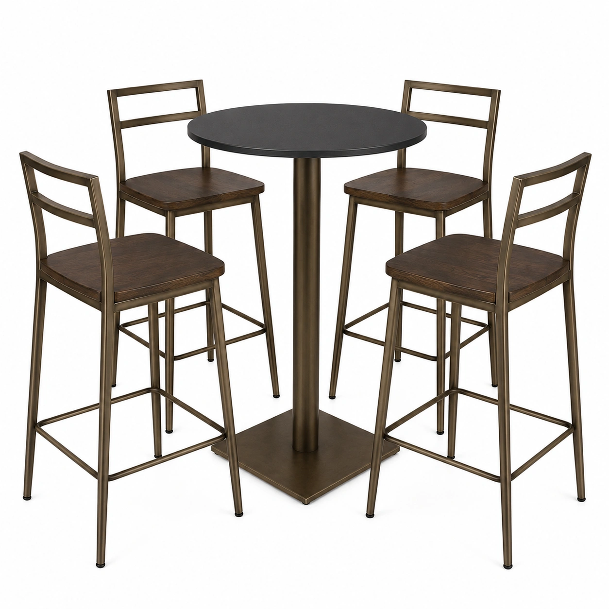 Rundes Bistro-Set mit Metall- und Holzstühlen, Dunkelbraun-frandelia