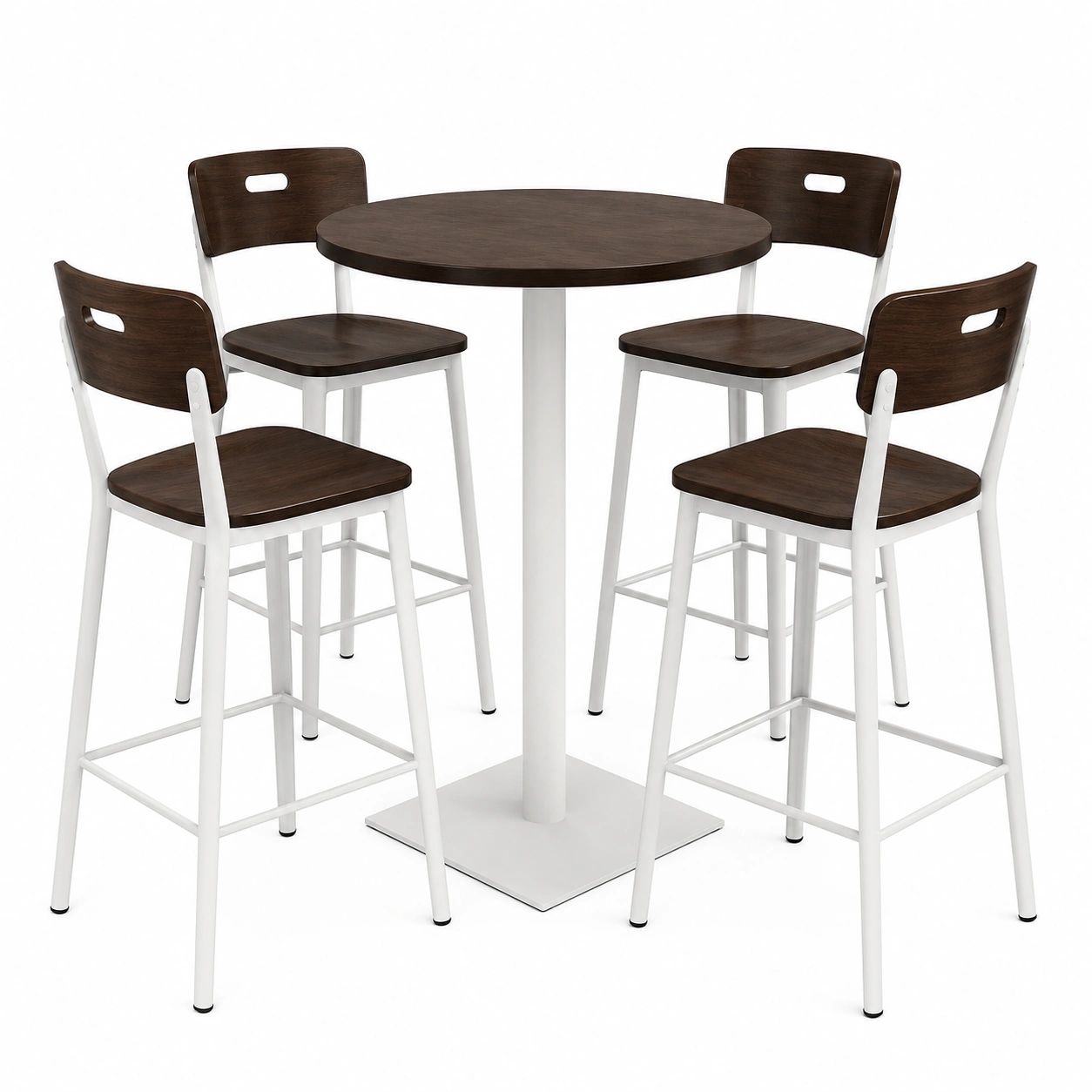 Bar-Set aus Holz und Metall, Dunkelbraun/Weiß, Tischhöhe 110 cm, 4 Stühle-frandelia