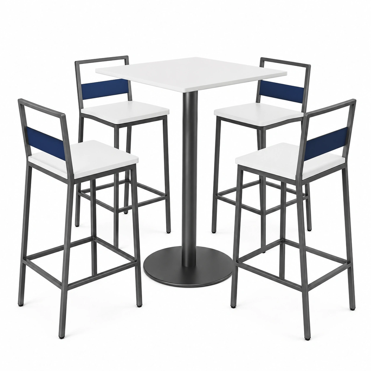 Bar-Set mit quadratischem Tisch und 4 Stühlen, Weiß/Blau, Metall-frandelia