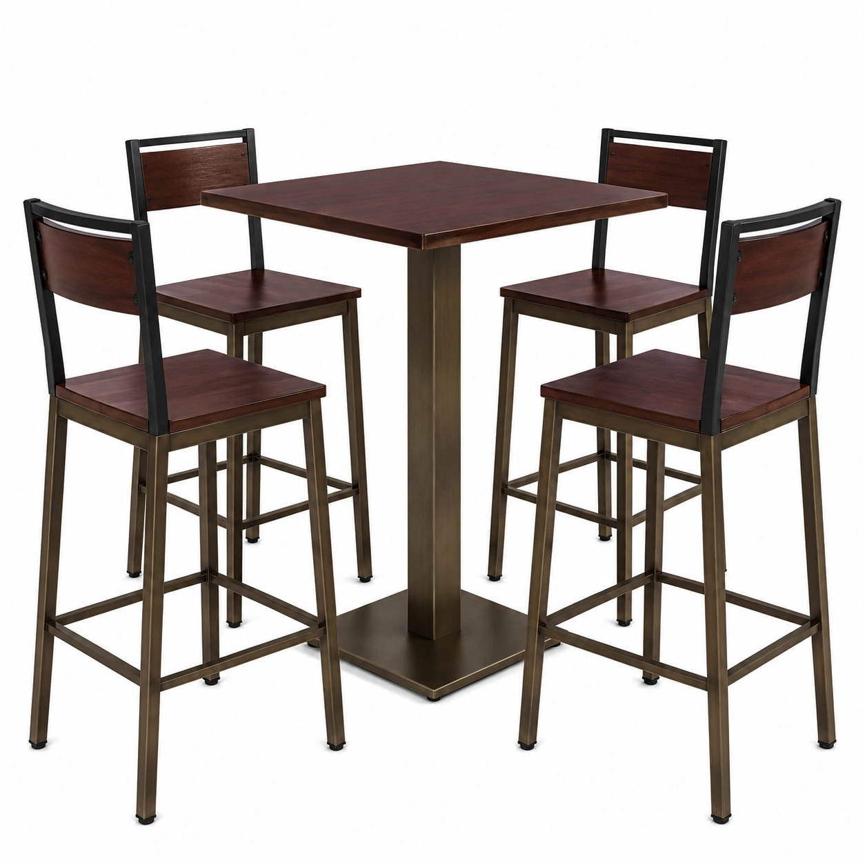 Bar-Set mit 4 Stühlen, quadratischer Tisch, Holz, Metallgestell-frandelia