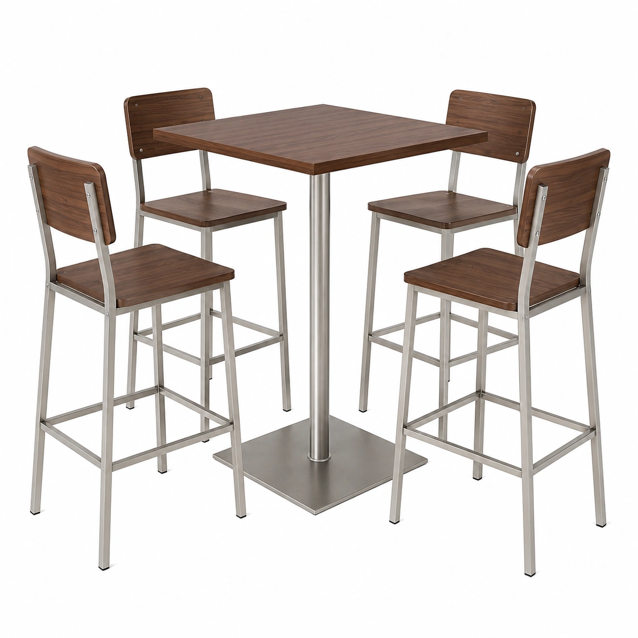Essgruppe Set quadratischer Tisch Metall Holz Dunkelbraun 4 Barhocker-frandelia