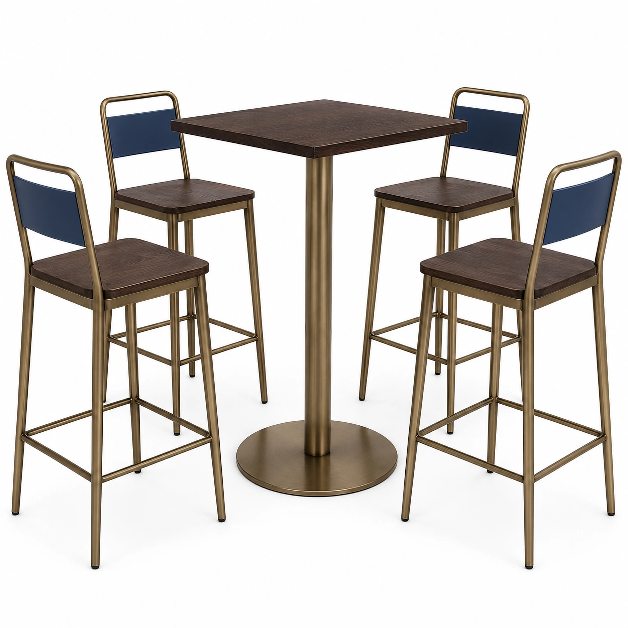 Bar Tisch und Hocker Set Metall Holz Dunkelbraun Blau-frandelia