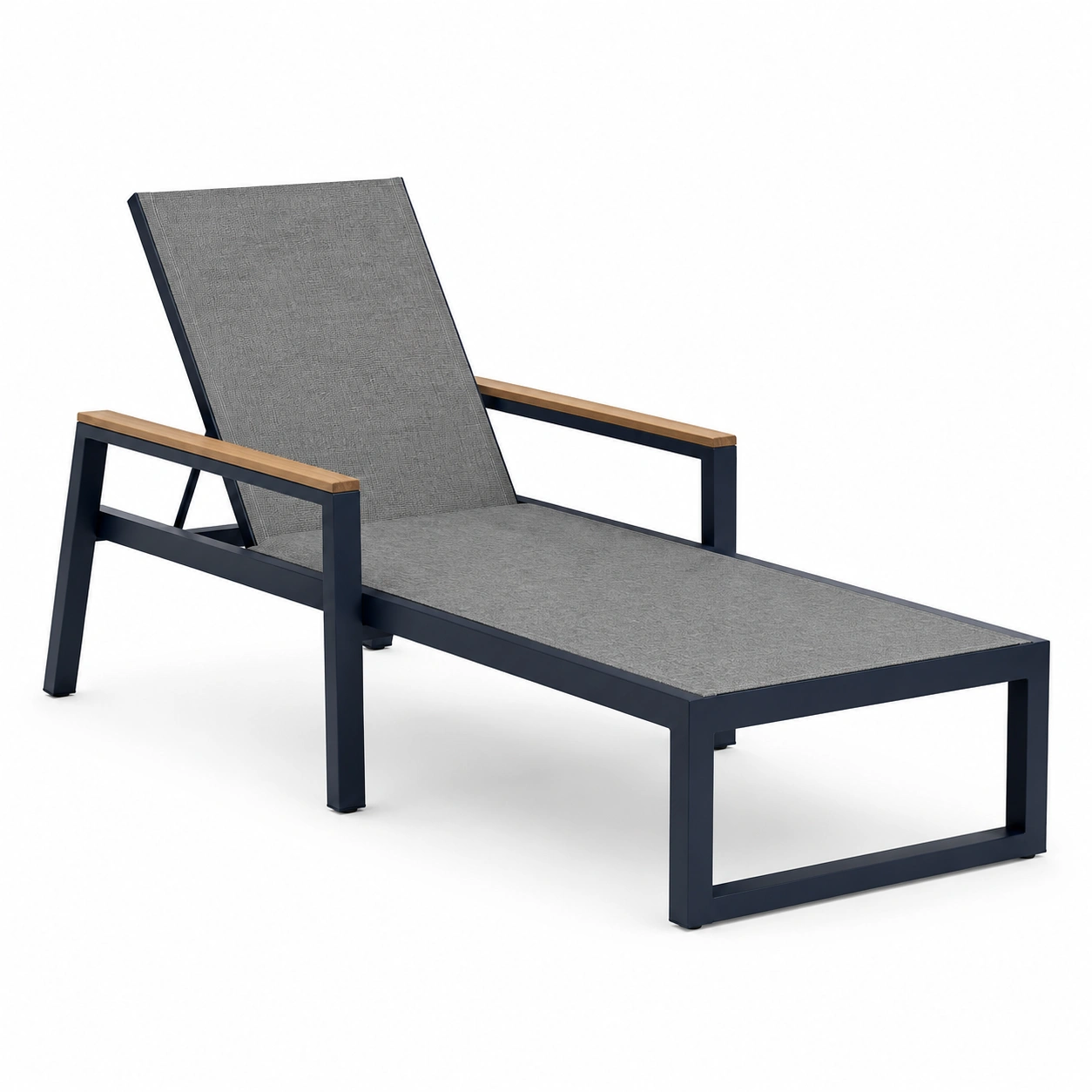 Gartenliege Aluminium Grau Teak Armlehnen-frandelia