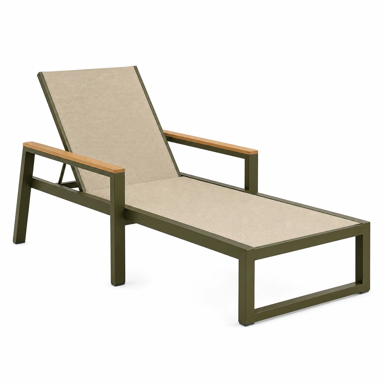 Aluminium Sonnenliege mit Textilene und Holzarmlehnen Beige-frandelia