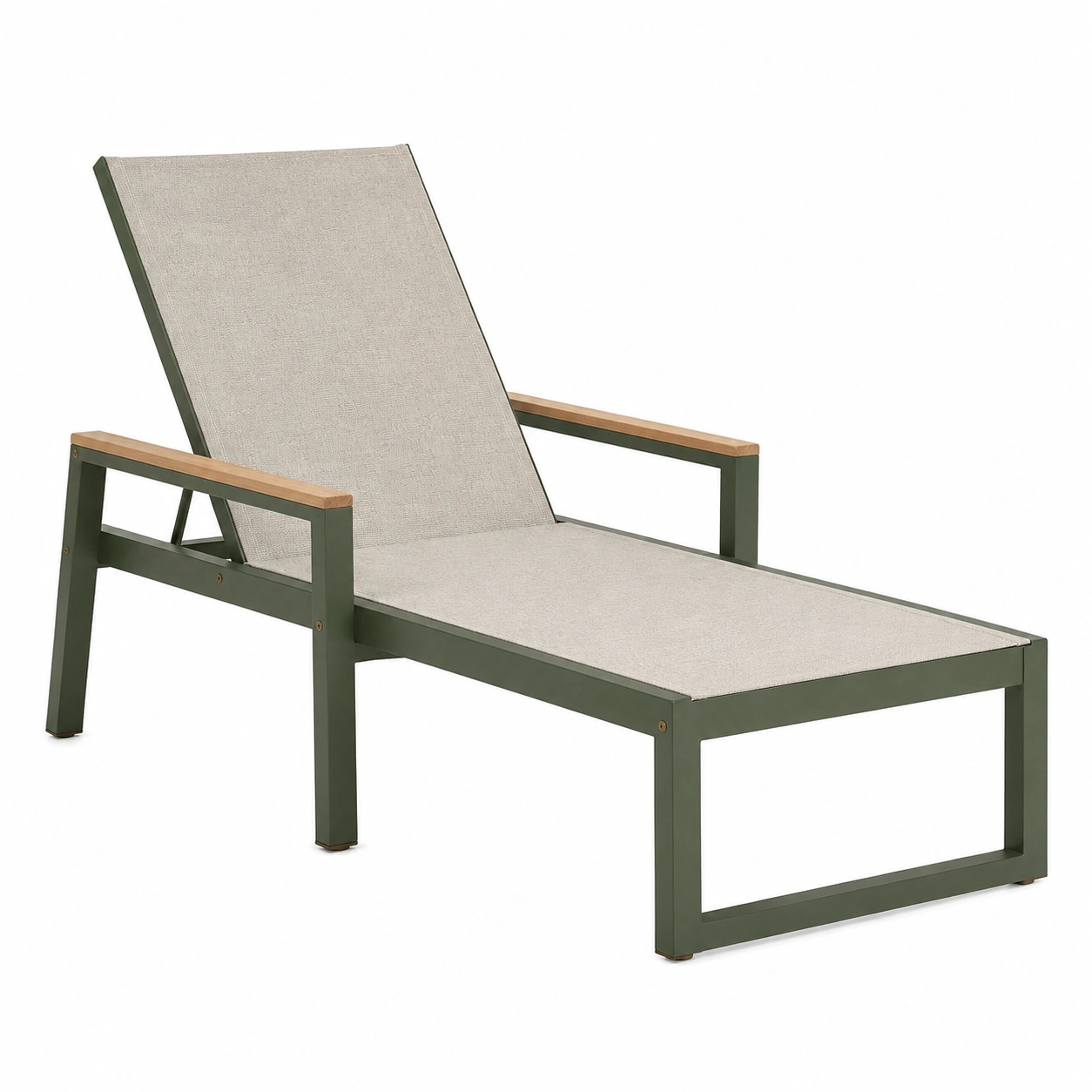 Gartenliege Aluminium Polyester Teakholz Grün/Beige-frandelia