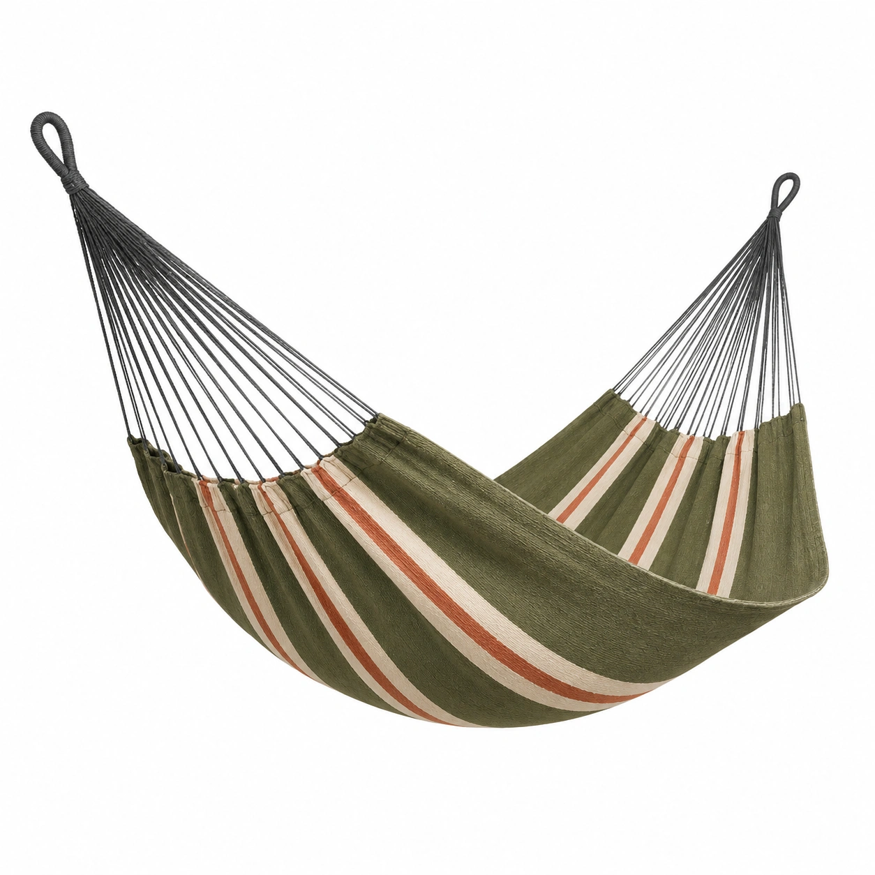 Baumwoll-Hängematte mit Polyesterseilen 200x140 cm Oliv/Beige-frandelia