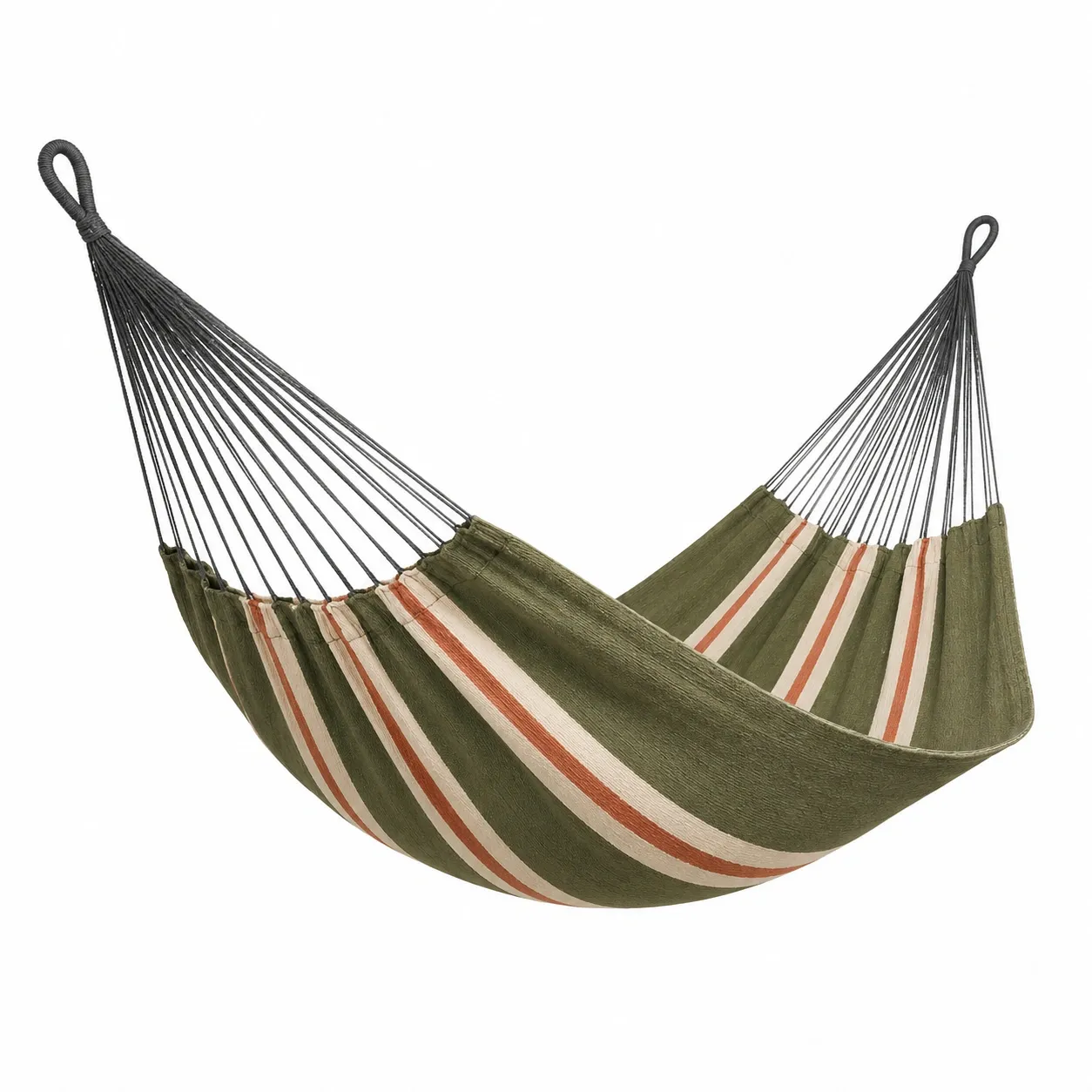 Baumwoll-Hängematte mit Polyesterseilen 200x140 cm Oliv/Beige-frandelia