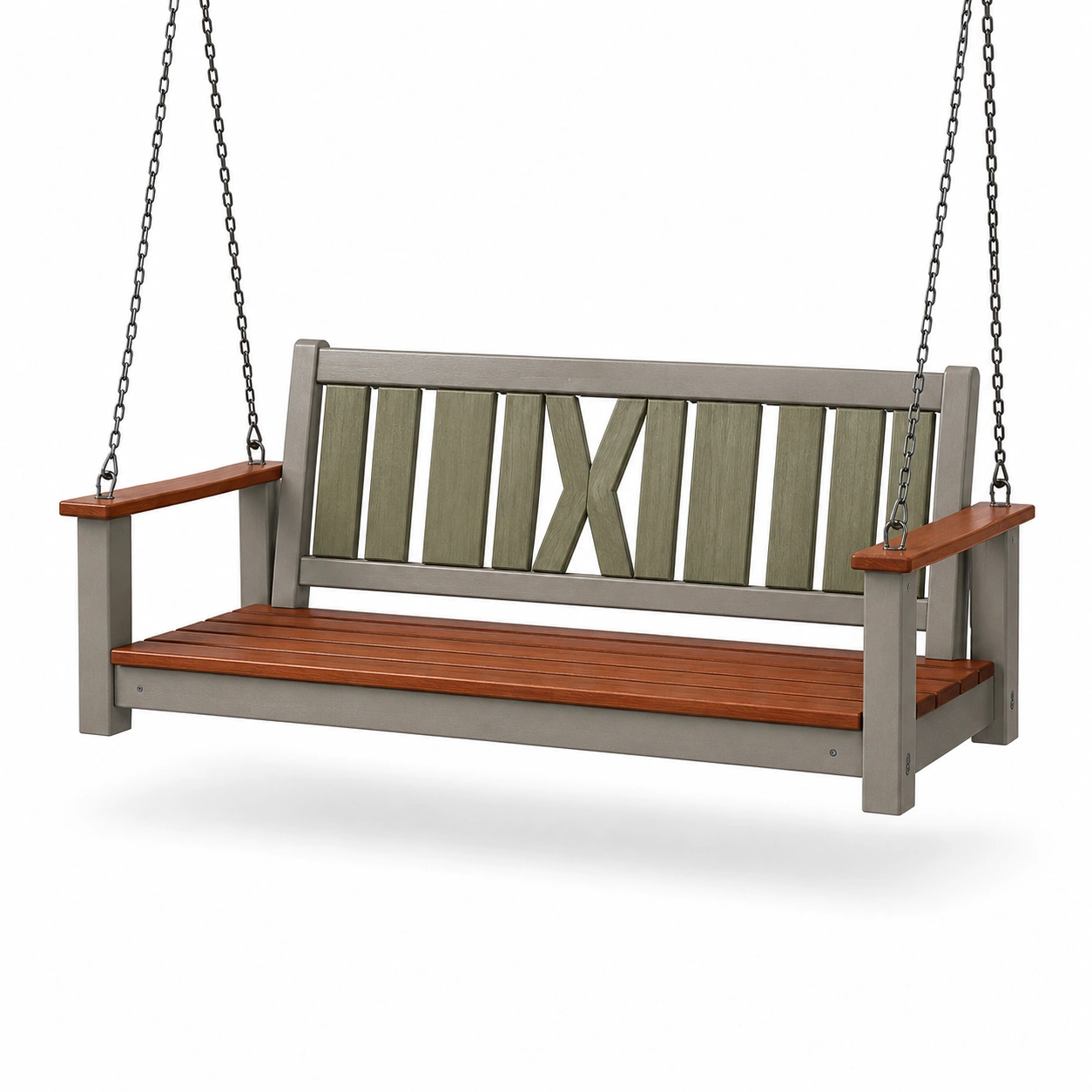 Garten-Schaukelbank Holz Metall Ketten Grau/Braun-frandelia