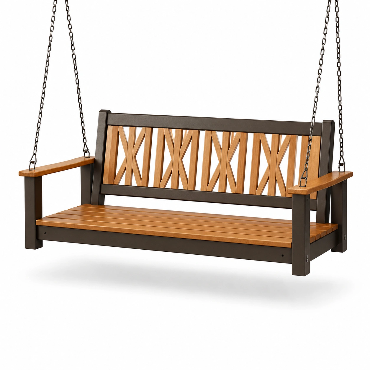 Hängeschaukelbank aus Holz und Metall Braun/Schwarz-frandelia