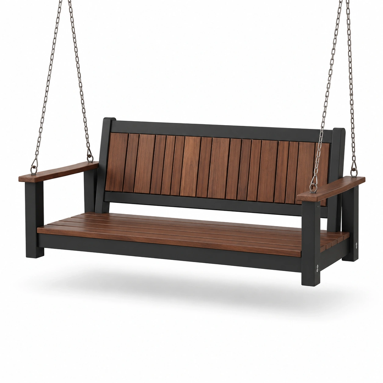Hängeschaukelbank aus Holz und Stahlrahmen 120 cm Braun/Schwarz-frandelia