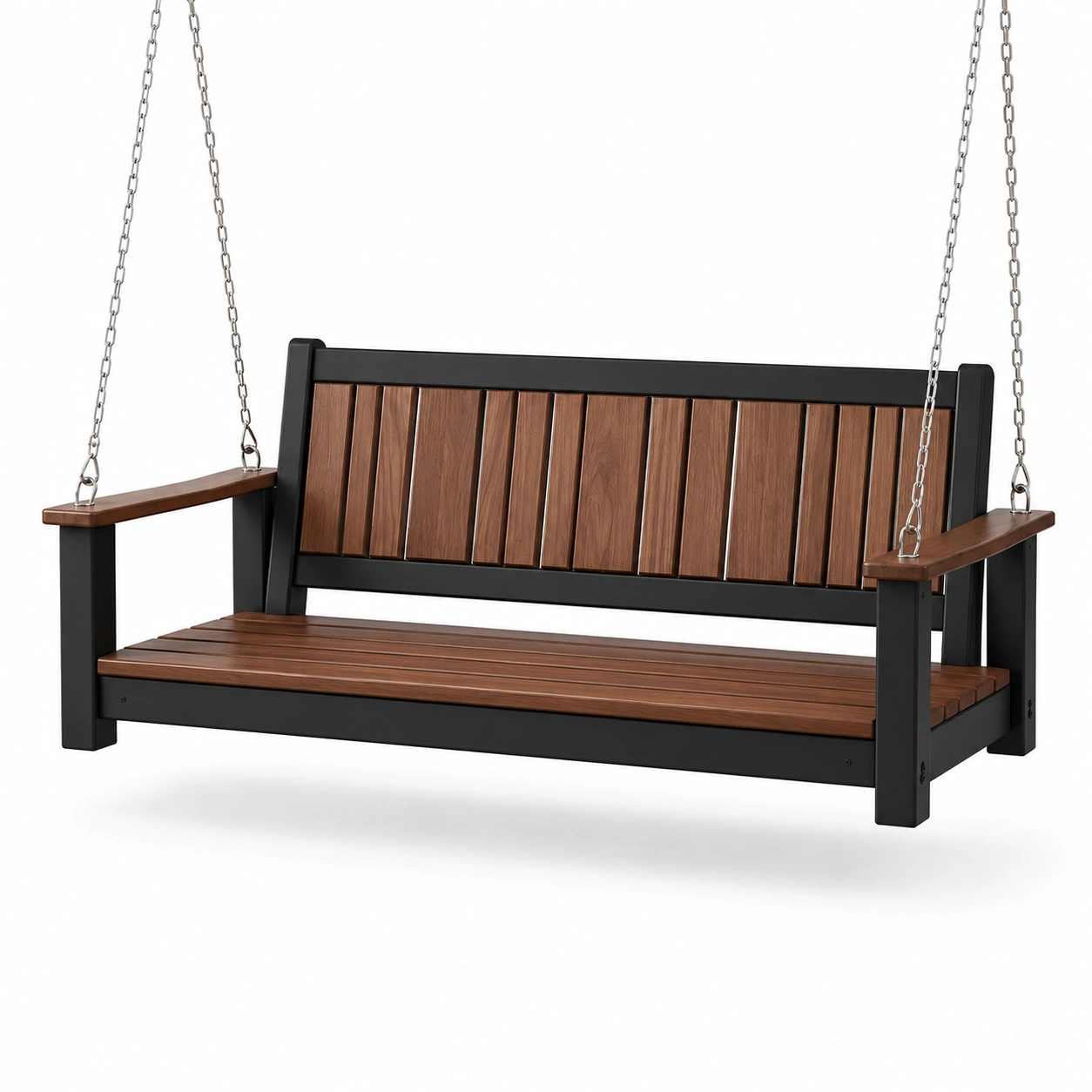 Garten-Hollywoodschaukel aus Holz und Metall, Braun/Schwarz, 120x60x55 cm-frandelia