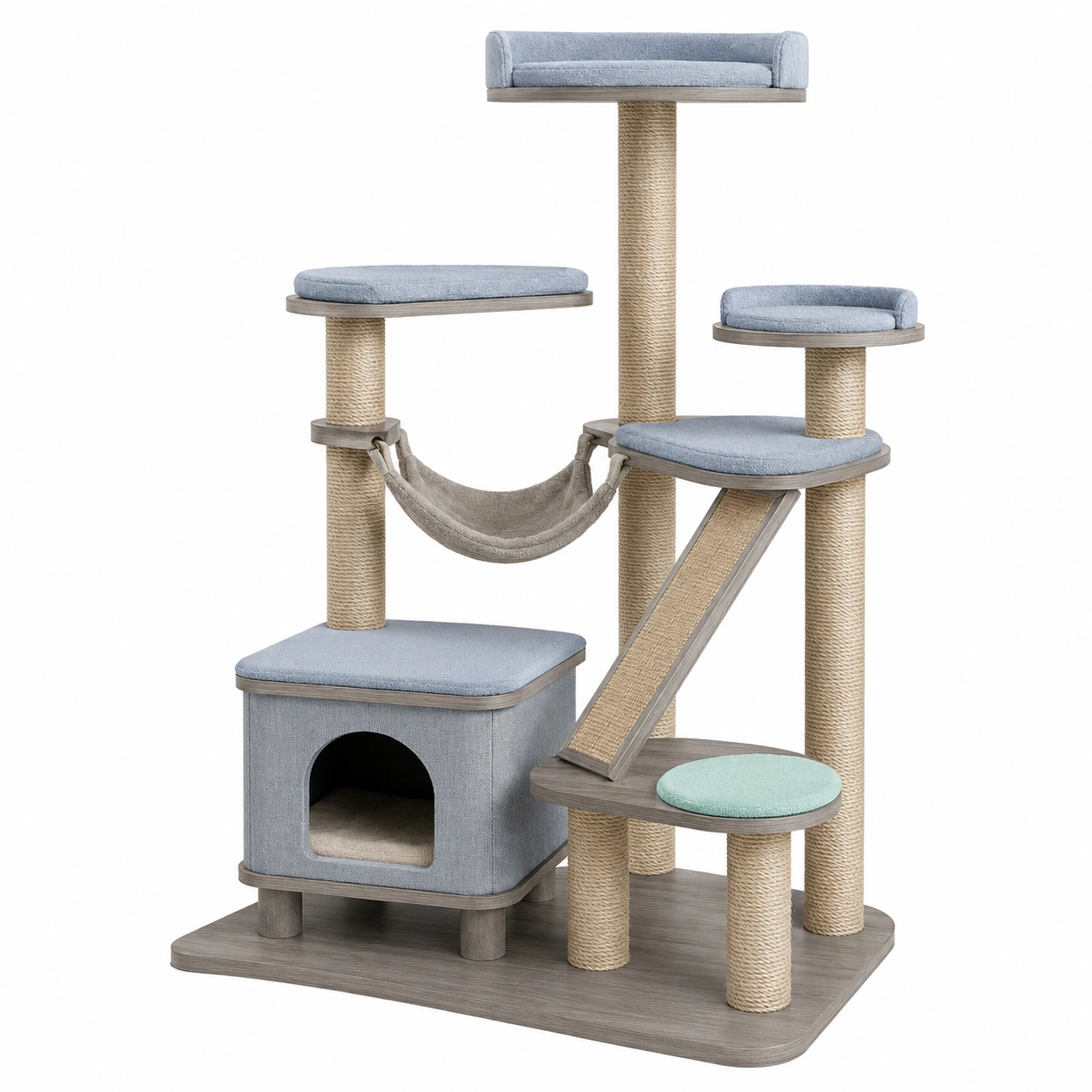 Katzenbaum mit Sisalseil und Polyesterbezug, Blau/Grau-frandelia