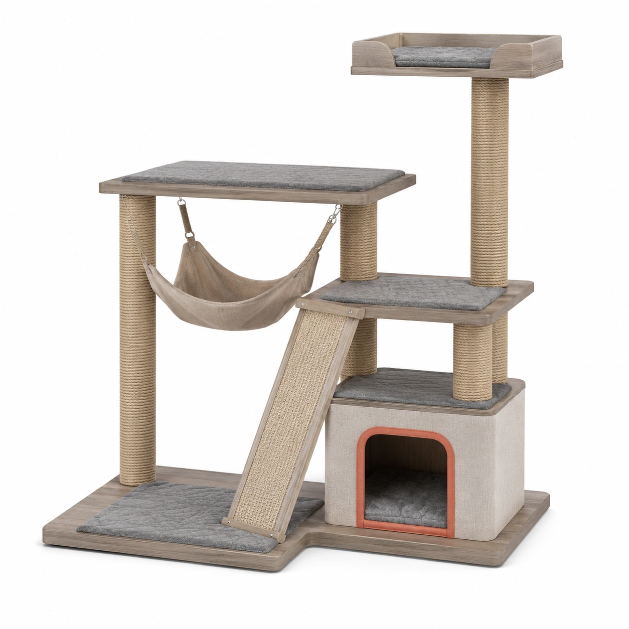 Katzenbaum MDF Holz Grau Beige 120cm-frandelia
