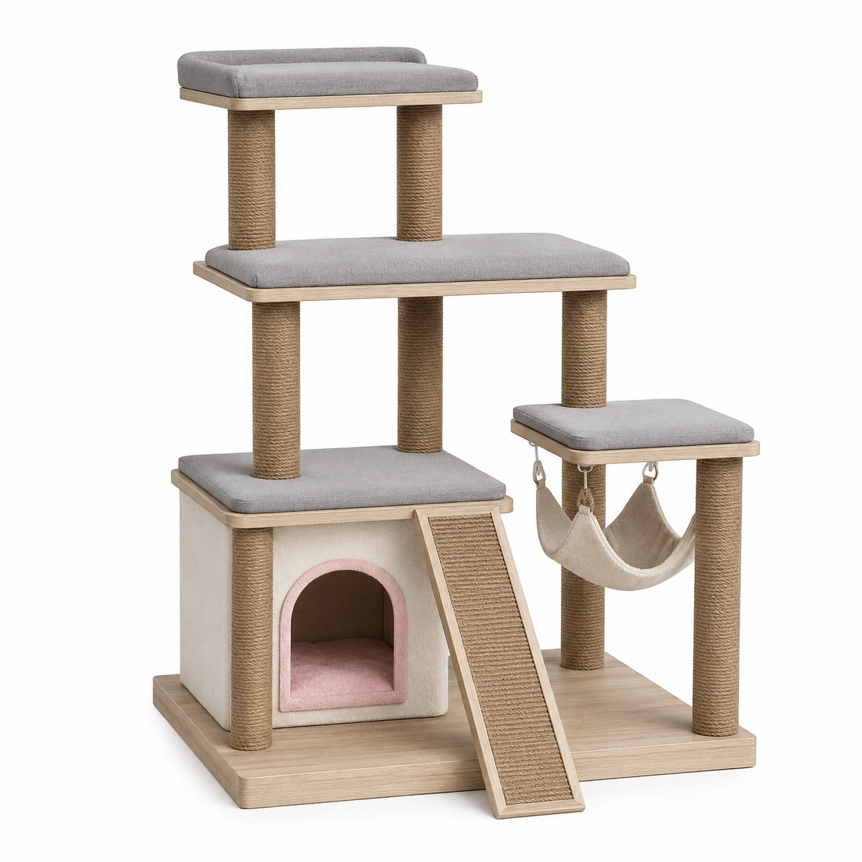 Kratzbaum aus MDF und Sisal, Grau und Beige-frandelia