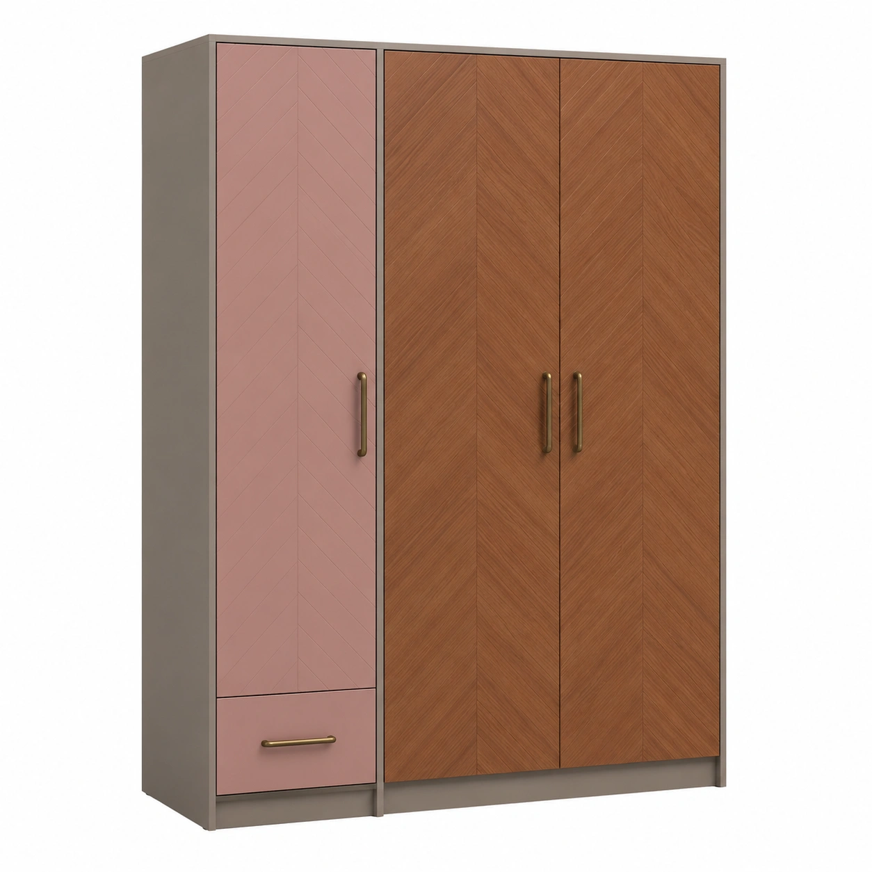 Kleiderschrank aus Holz mit 3 Türen und 1 Schublade Braun/Rosa 200cm-frandelia