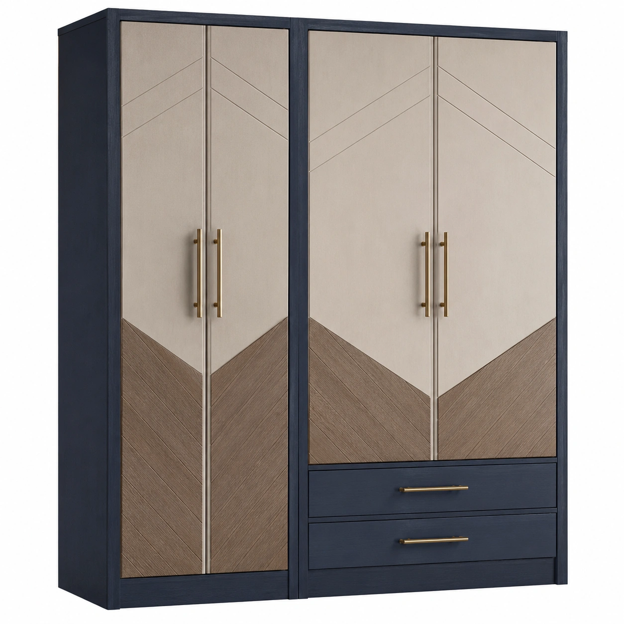 Kleiderschrank aus MDF mit 4 Türen und 2 Schubladen in Blau und Braun-frandelia