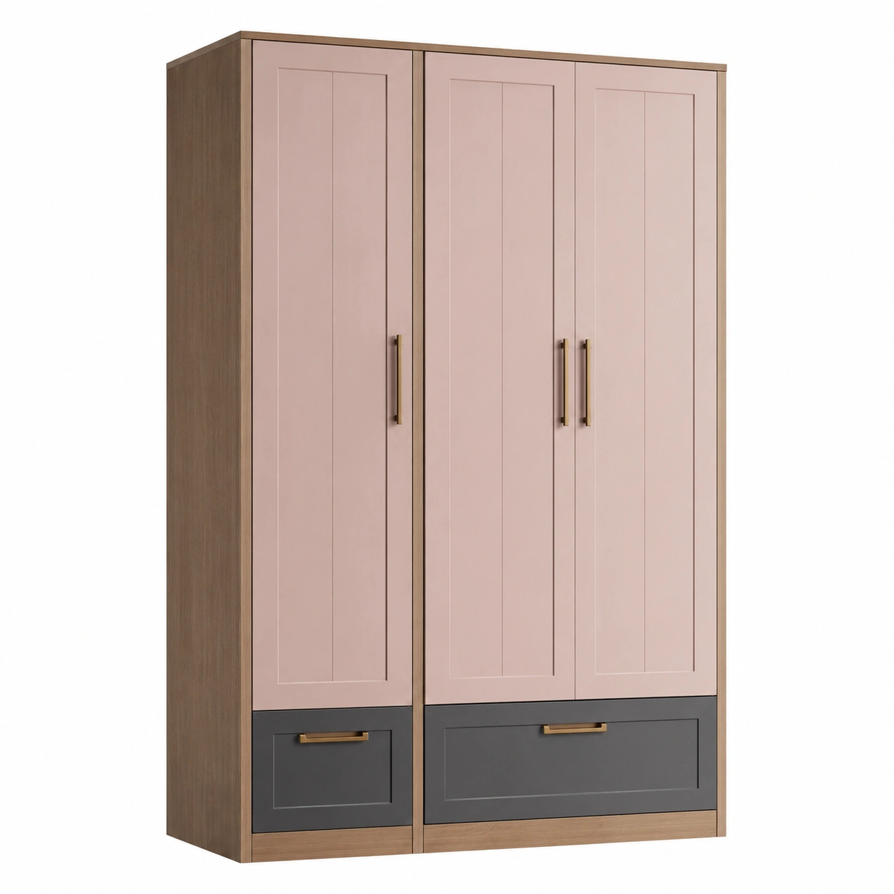Kleiderschrank Holz Doppeltür MDF Eichenfurnier Rosa/Grau 200x120x60 cm-frandelia
