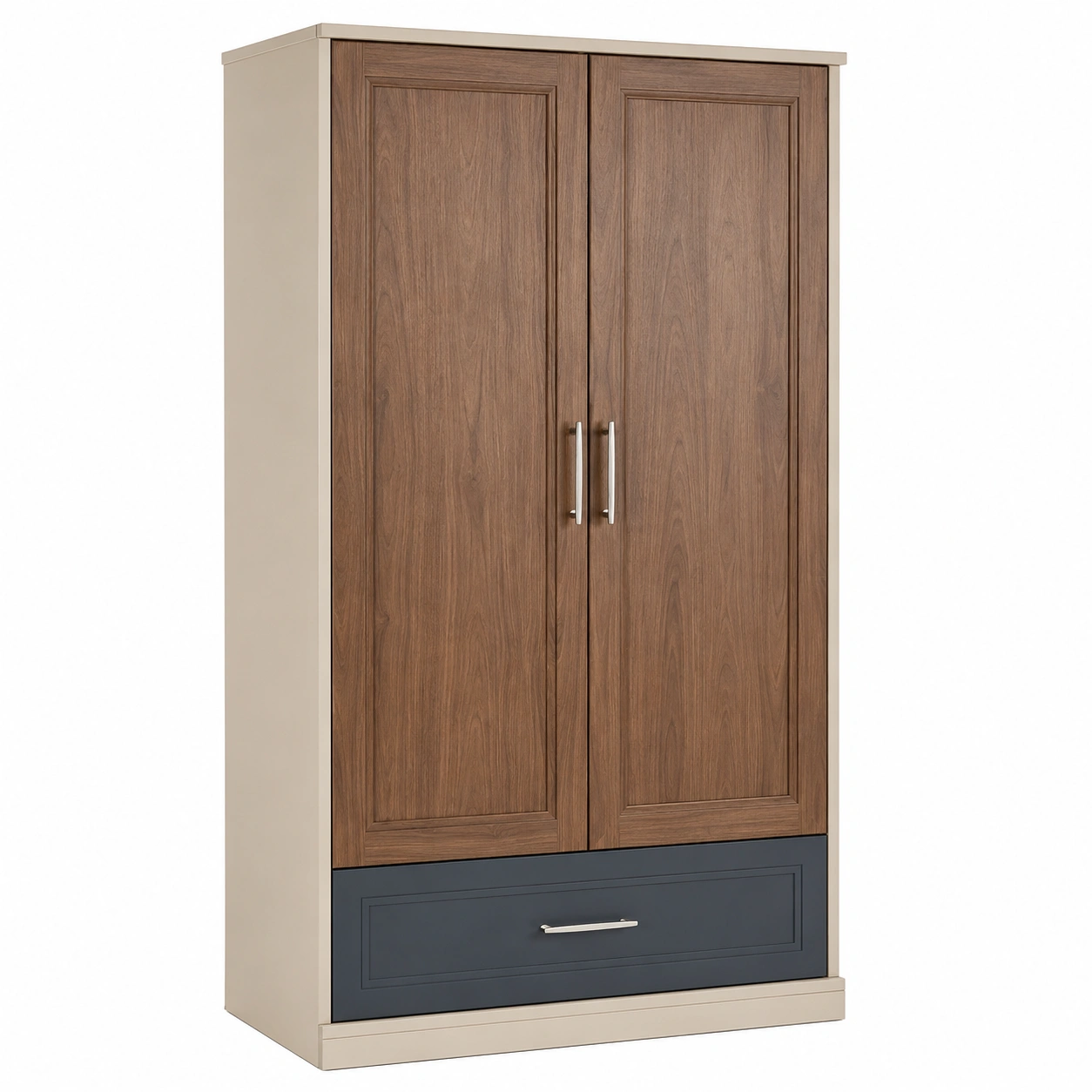 Holz Kleiderschrank mit Doppeltüren und Schublade 180x80x50cm-frandelia