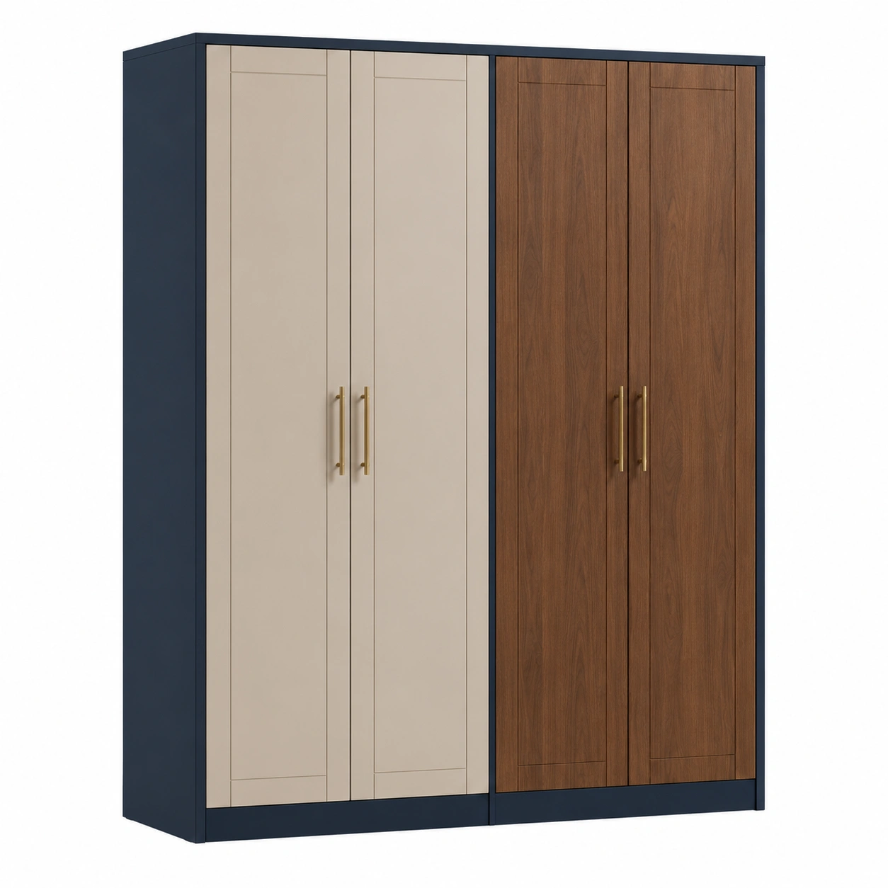 4-Türiger Kleiderschrank Holzoptik MDF mit Metallgriffen-frandelia