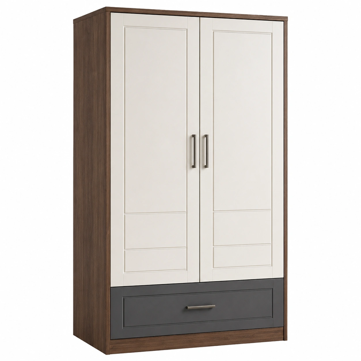 Kleiderschrank Spanplatte Weiß/Dunkelgrau/Braun 200x120x60 cm-frandelia