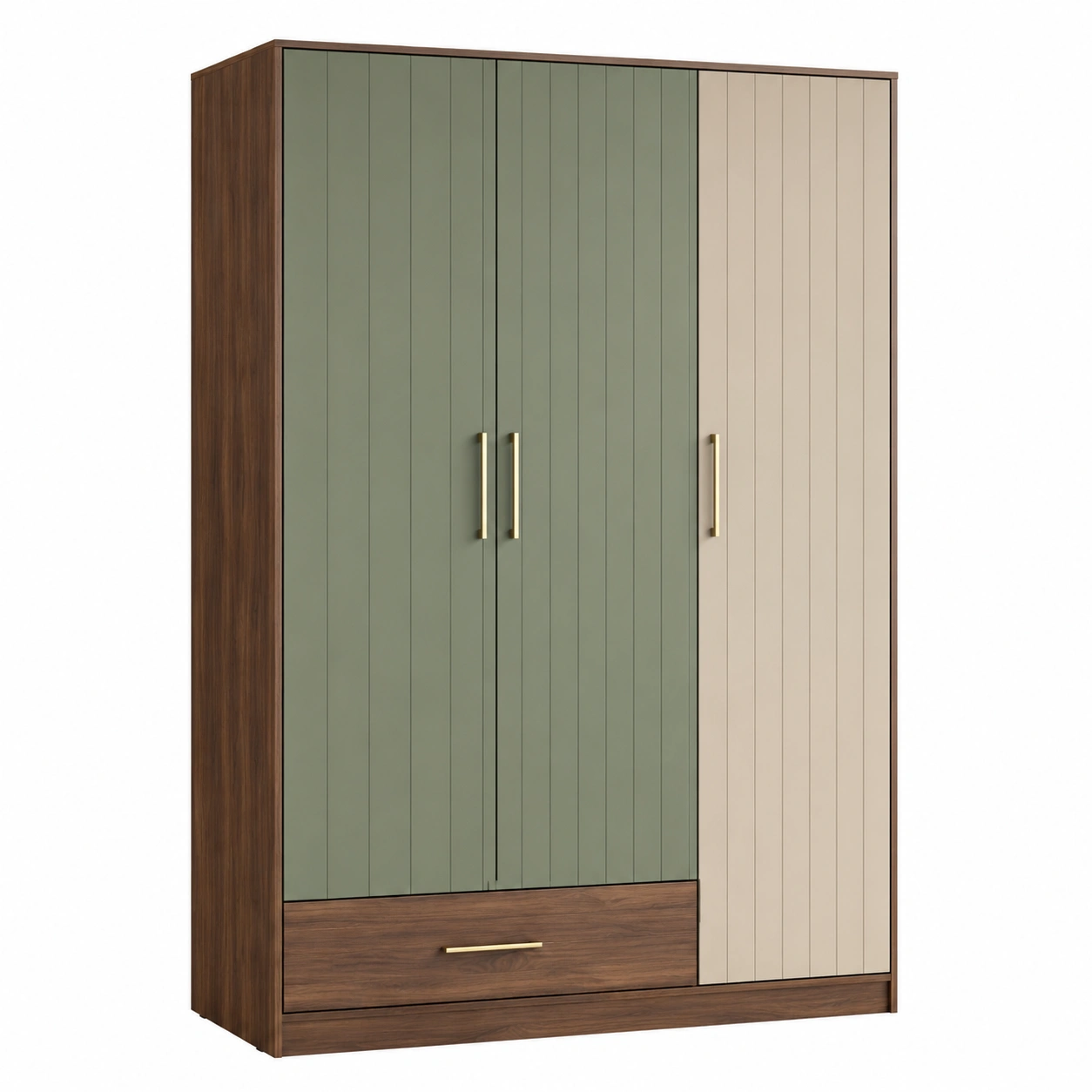 Mehrfarbiger Kleiderschrank mit 3 Türen und Schublade aus Holz 180x120x55cm-frandelia