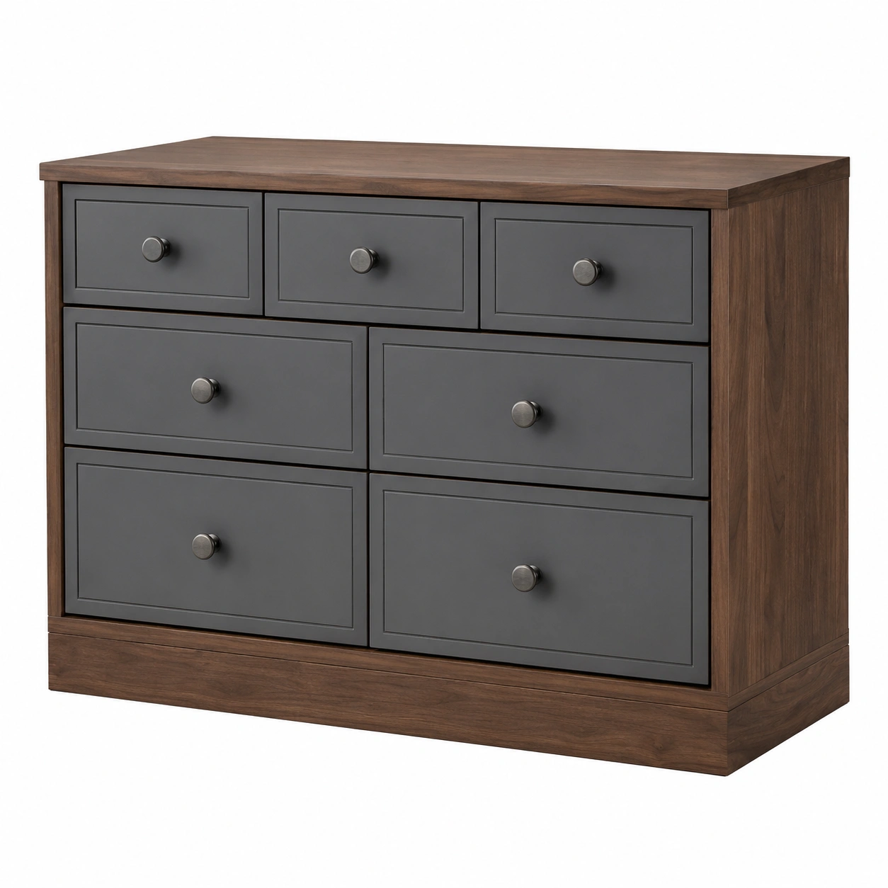 Kommode mit 7 Schubladen aus Holz und Metall, Walnuss/Grau-frandelia