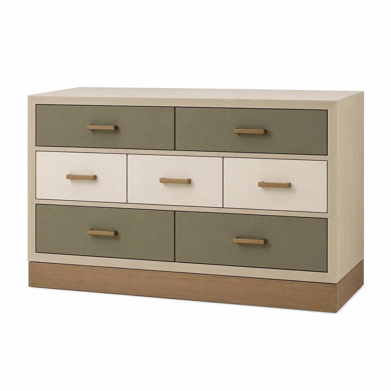 Kommode mit 6 Schubladen aus MDF in Beige und Olivgrün-frandelia