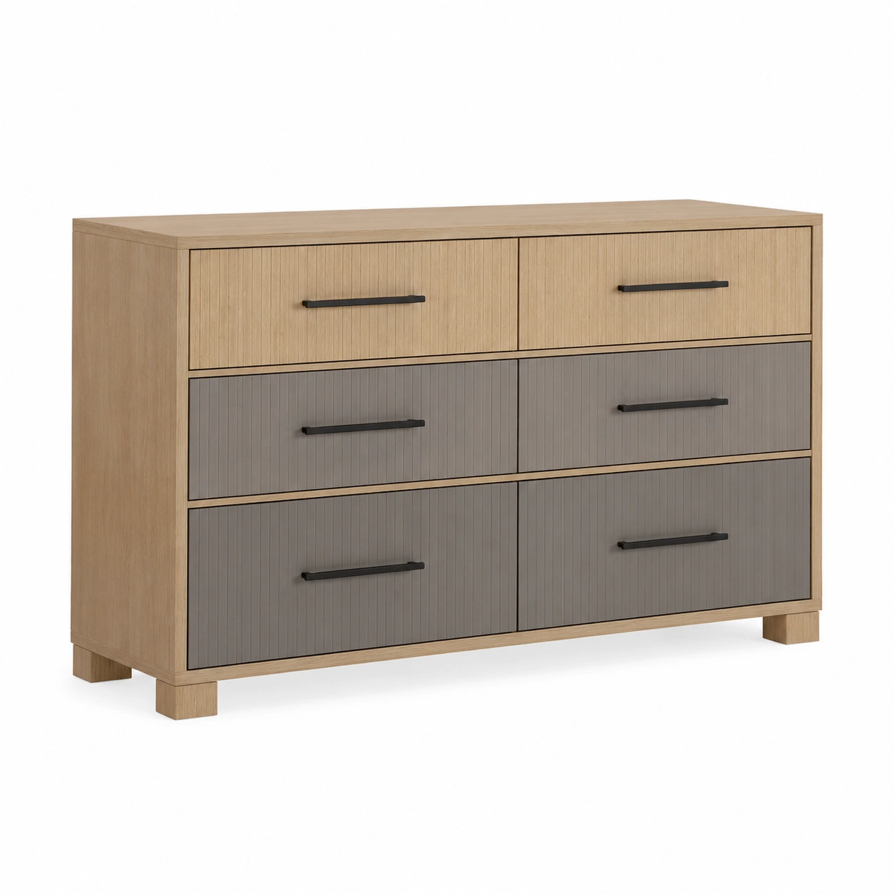 Kommode aus Holz mit 6 Schubladen und Metallgriffen, Beige/Grau-frandelia