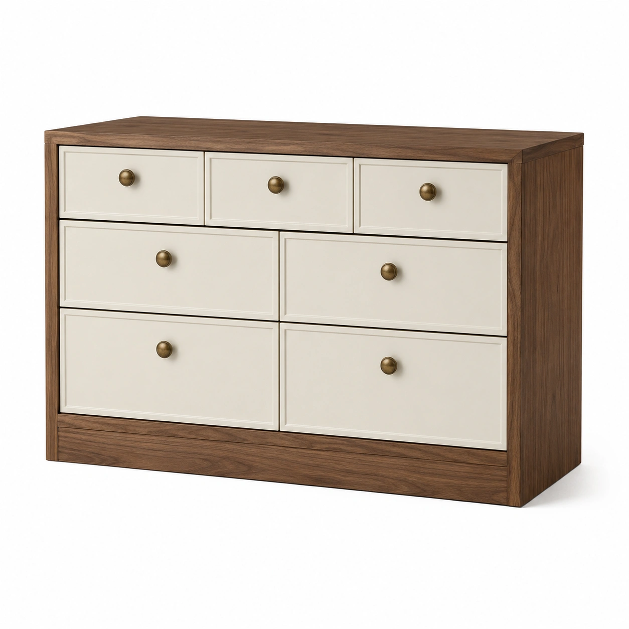 Kommode aus Holz und MDF mit 7 Schubladen in Nussbaum und Creme-frandelia