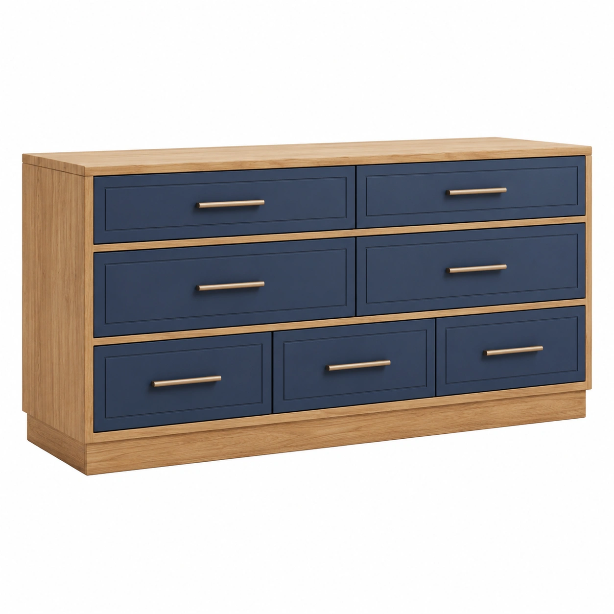 Kommode mit 6 Schubladen aus Eichenholz und MDF, Blau-frandelia