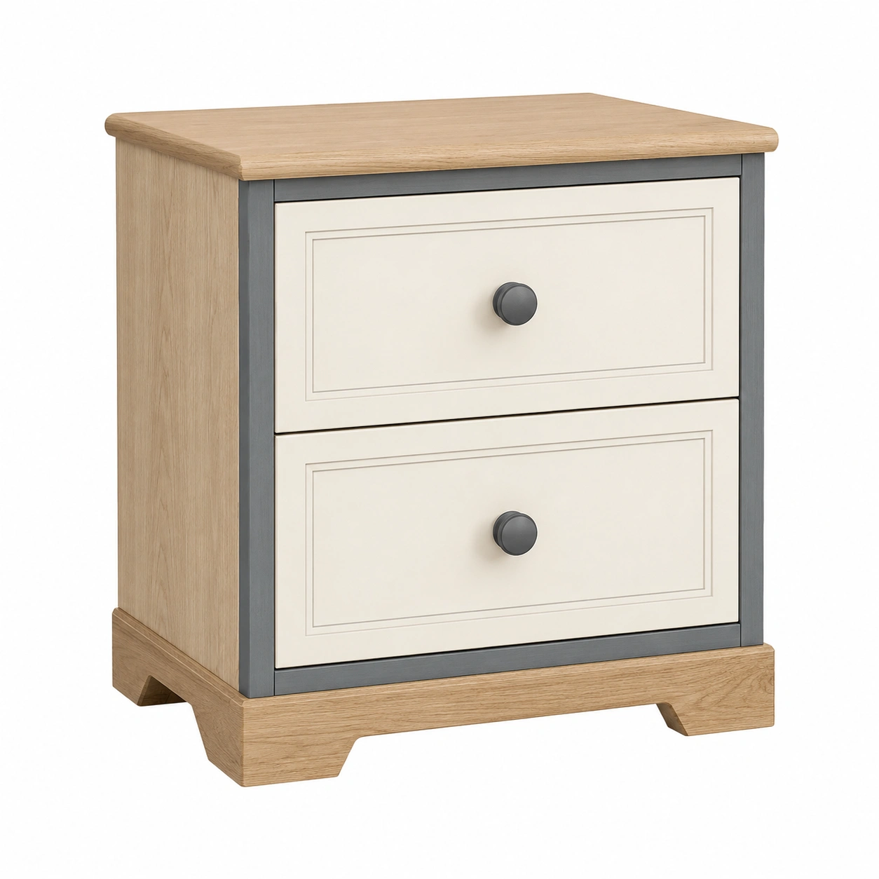 Holz Nachttisch mit 2 Schubladen Beige/Grau-frandelia