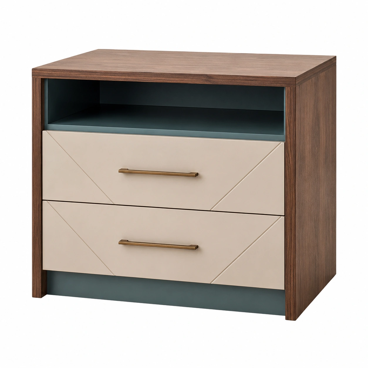 Nachttisch mit 2 Schubladen, Holz, Walnuss/Creme-frandelia