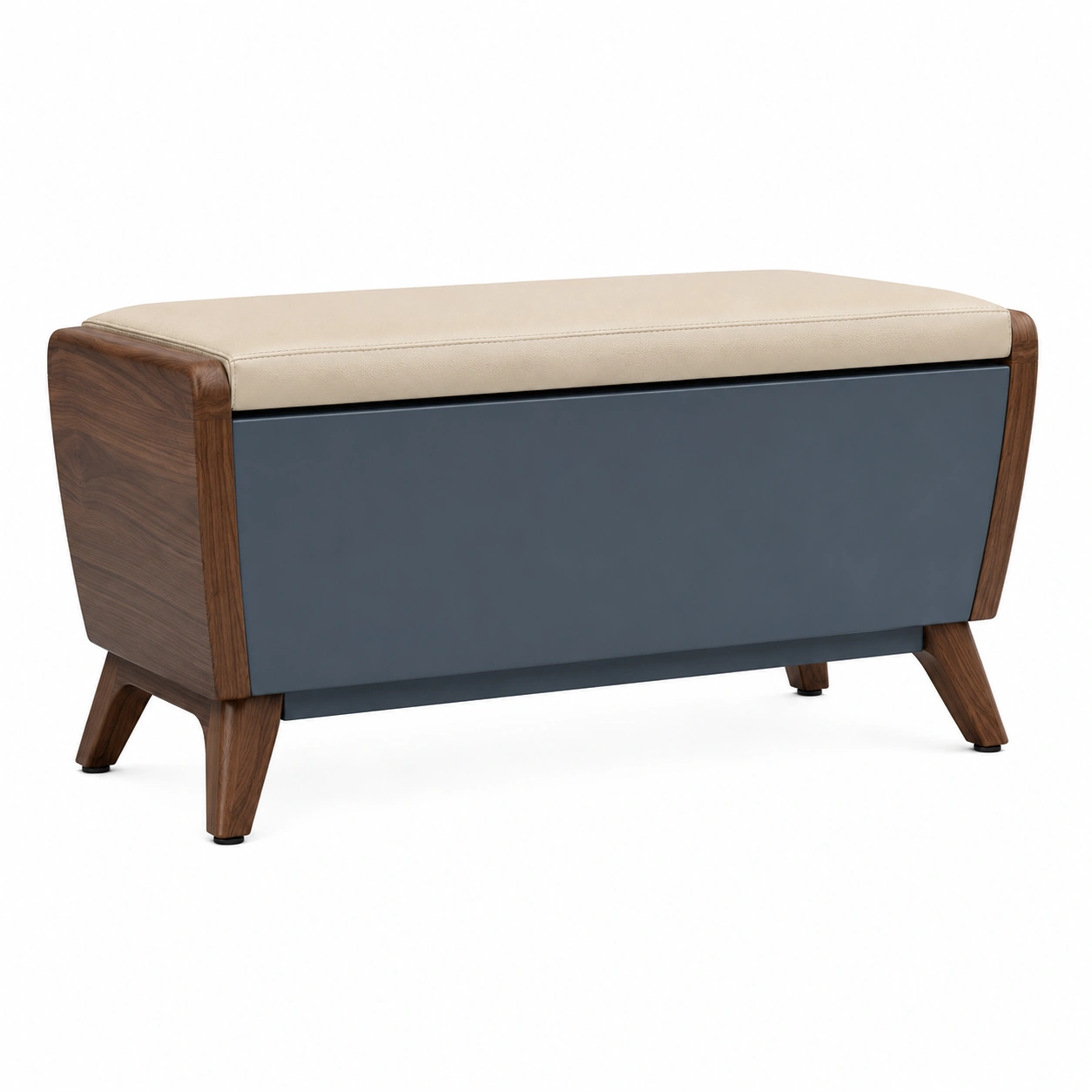 Polsterbank mit Stauraum Walnussholz Beige/Blau 100cm-frandelia
