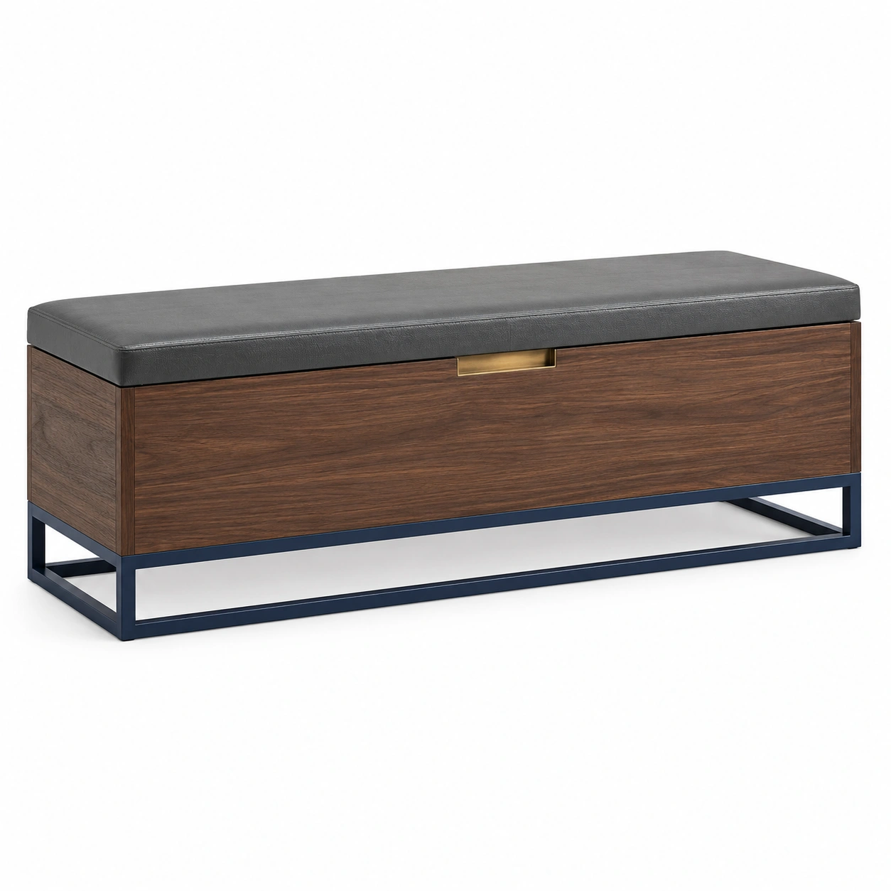Holz Metall Sitzbank mit Stauraum Schwarzes PU-Leder Braun 120cm-frandelia