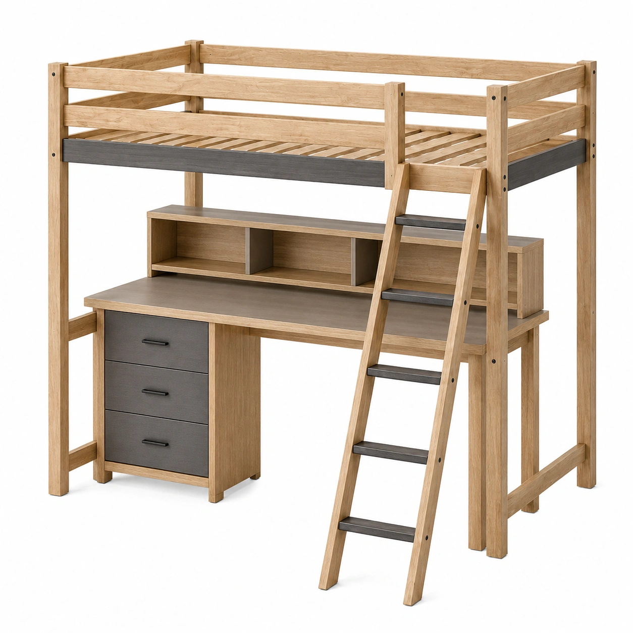 Hochbett mit Schreibtisch und Regal Holz und Metall 205x95x180 cm-frandelia