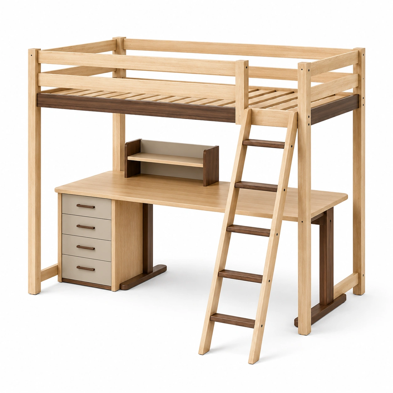 Holz-Etagenbett mit Schreibtisch, Natur/Braun-frandelia