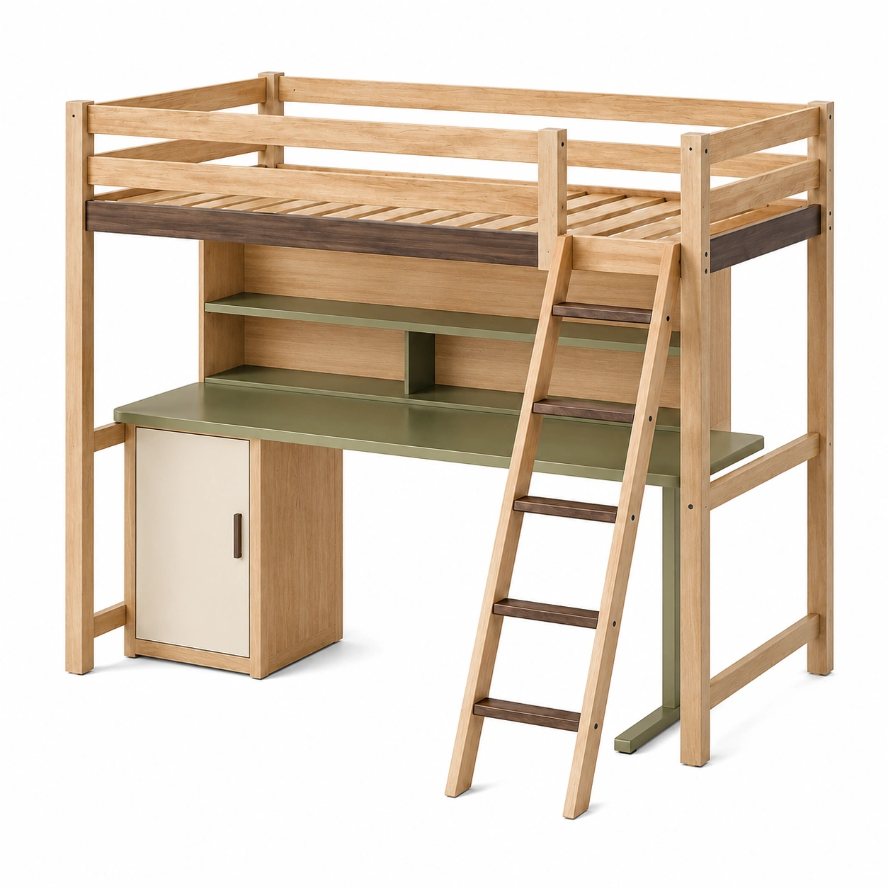 Hochbett aus Kiefernholz mit Schreibtisch und Leiter-frandelia