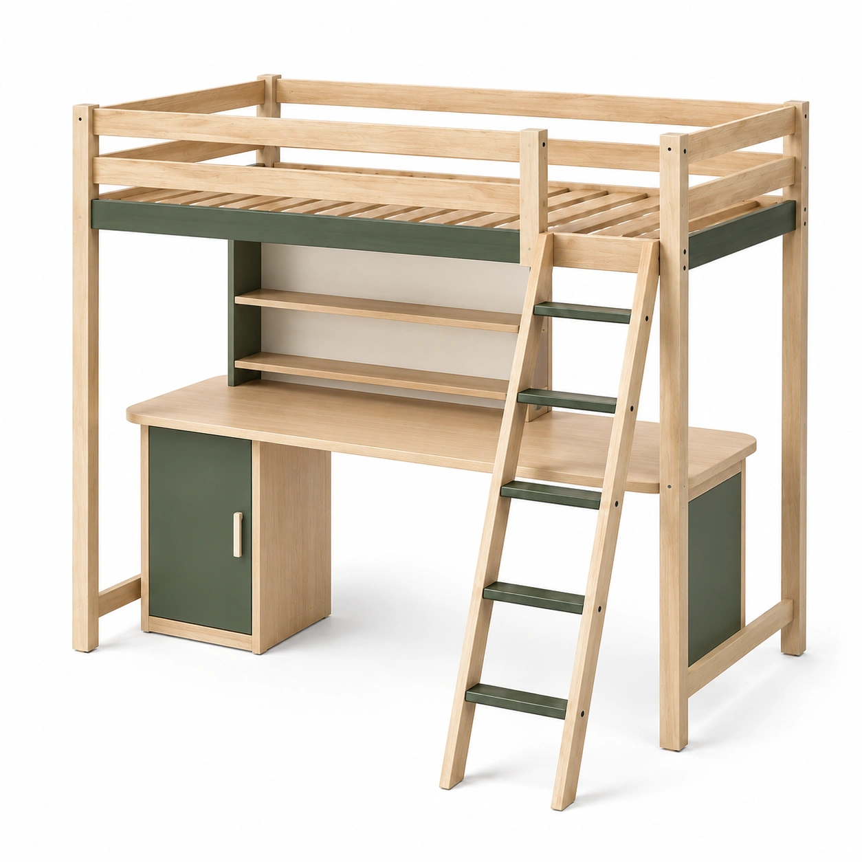 Hochbett mit Schreibtisch Massivholz Grün-frandelia