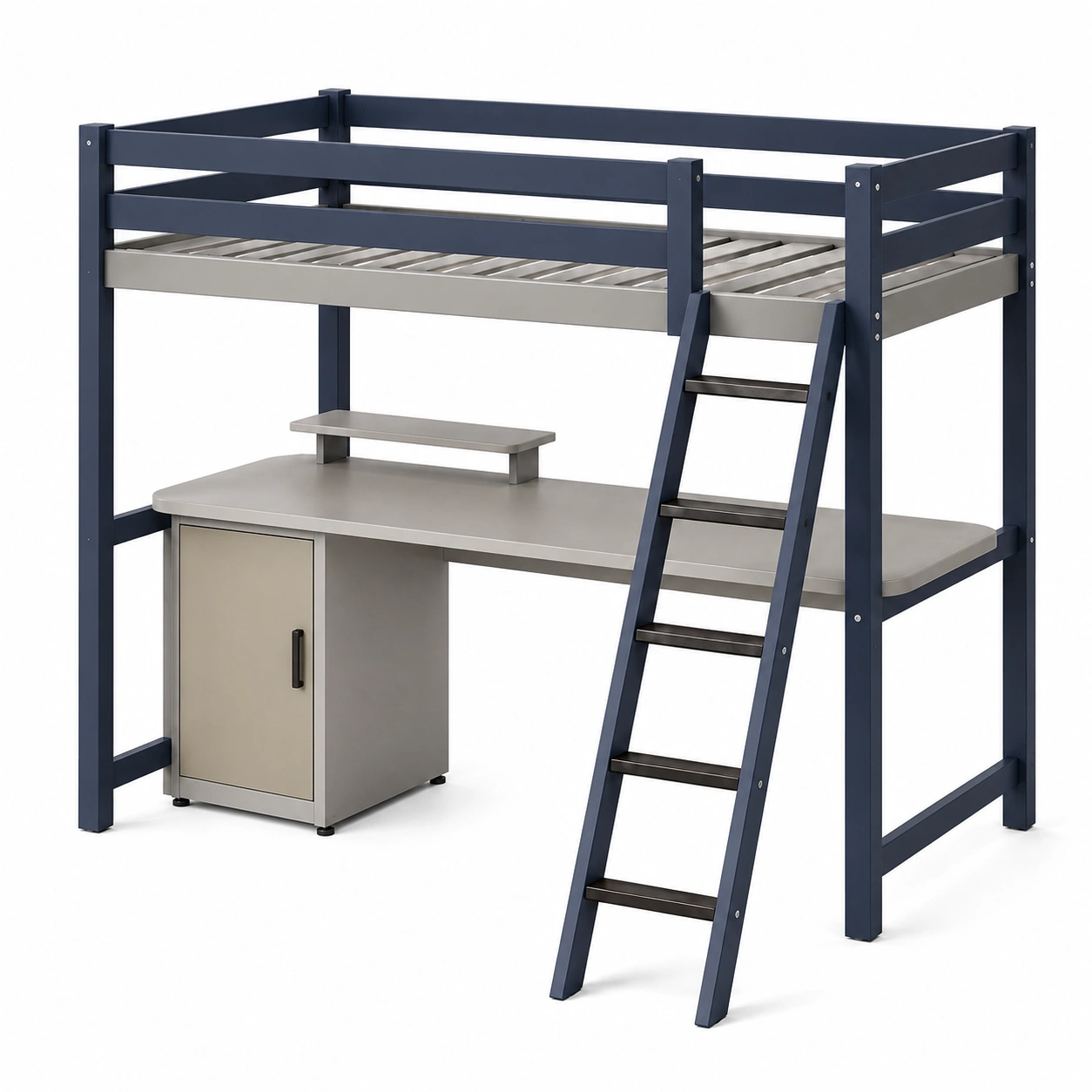 Metall Hochbett mit Schreibtisch und Schrank in Blau Grau 200x100x180cm-frandelia