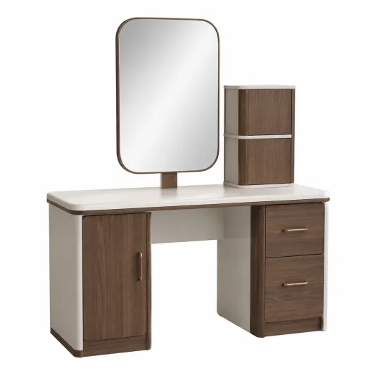 Schminktisch Set Spiegel MDF Massivholz Weiß/Braun-orqelvian