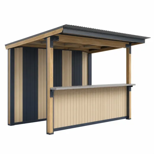 Gartenbar aus Holz und Metall mit Dach 220x150x240 cm Holzoptik/Schwarz-orqelvian