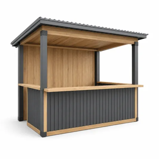 Gartenbar Pavillon Holz Metall 300x200x250 cm Grau/Braun-orqelvian