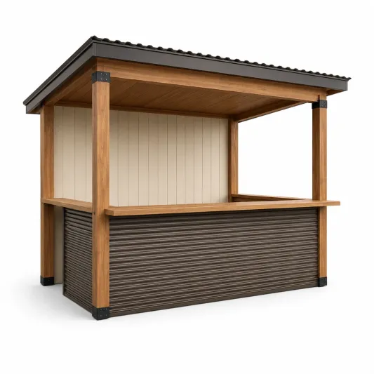 Holz Verkaufsstand mit Stahl-Wellblech Verkleidung 200x150x220cm Braun/Beige-orqelvian